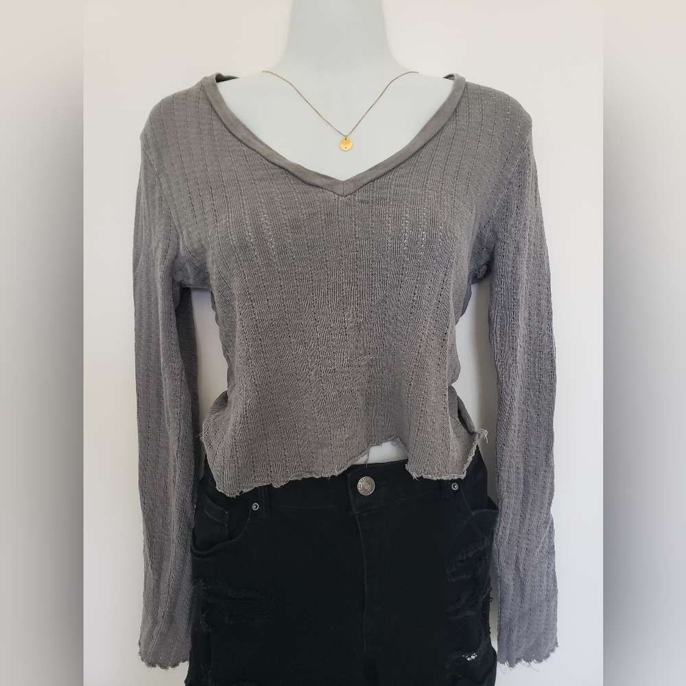 Full Tilt Gray Ribbed Crop Blouse